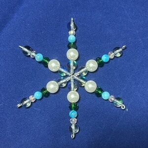 Elegant Beaded Snowflake Ornament - Blue, Green, and White